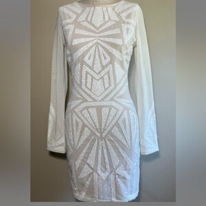 Lipsy White Long Sleeve Dress with Geometric Design